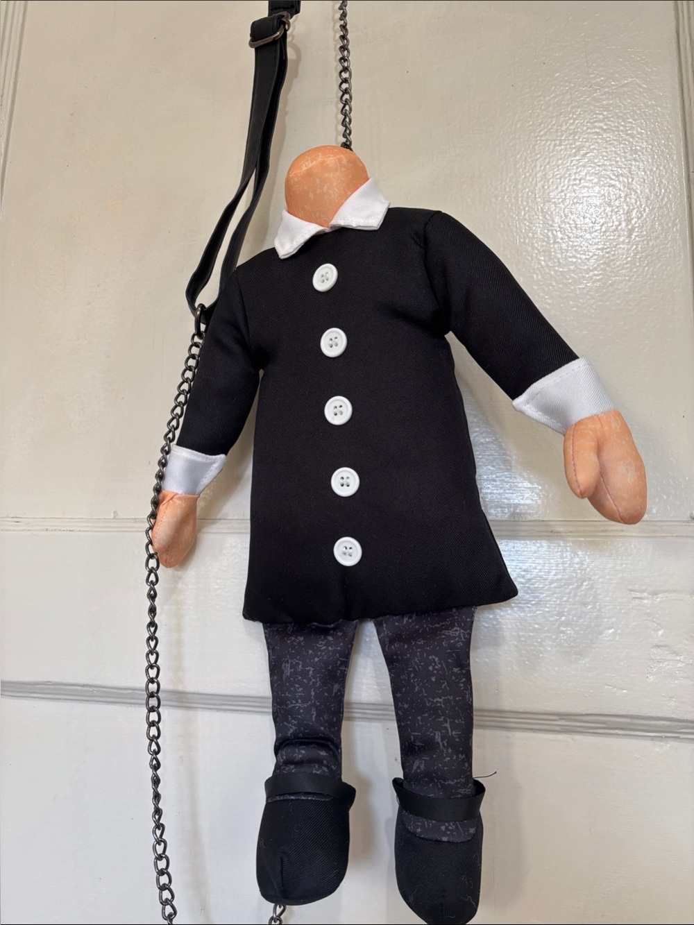 Wednesday Adams Black Doll Crossbody Bag with White Button Detail